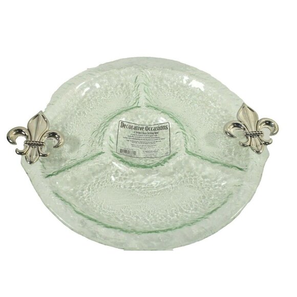 Thirstystone Fleur de Lis 4 Section 14 inch Glass Serving Dish New in Box - Picture 1 of 4